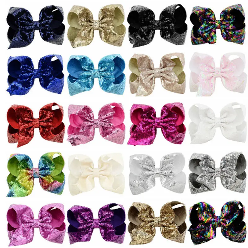 2018 Brand New 8 Inch Baby Big Large Bows Sequin Hair Clip Alligator Clips Girls Head-wear Lovely Accessories Kids Gifts | Детская