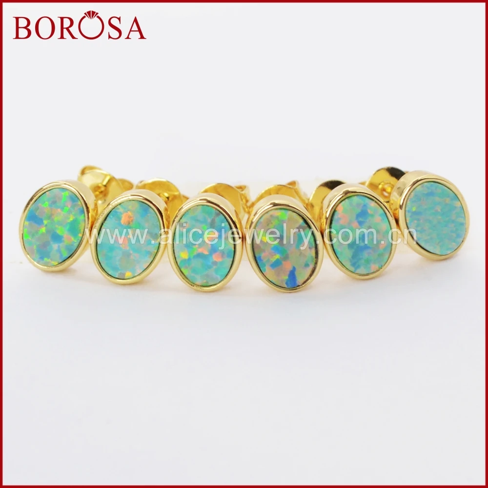 Серьги-гвоздики с опалом BOROSA серьги золотистого цвета овальным белым для девочек