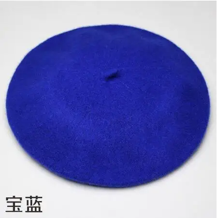 Royal blue Женские береты на весну и зиму, шапка в стиле художника, женские шерстяные винтажные береты, однотонные кепки, женская шапка, теплая прогулочная шапка - Цвет: Royal blue