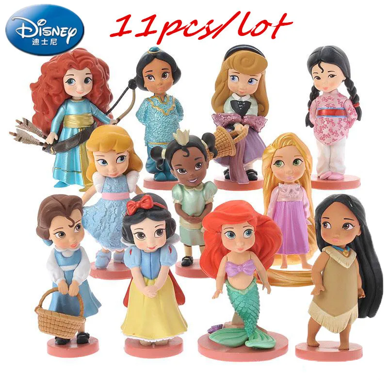 Disney 11PCS Princess Series Cute Doll Model Toys Snow Mermaid Cinderella Long Hair Fairy Tale Action map | Игрушки и хобби