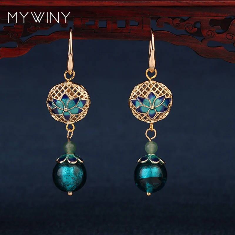 Женские сережки в виде платка MYWINY форме лотоса из медного сетчатого шарика