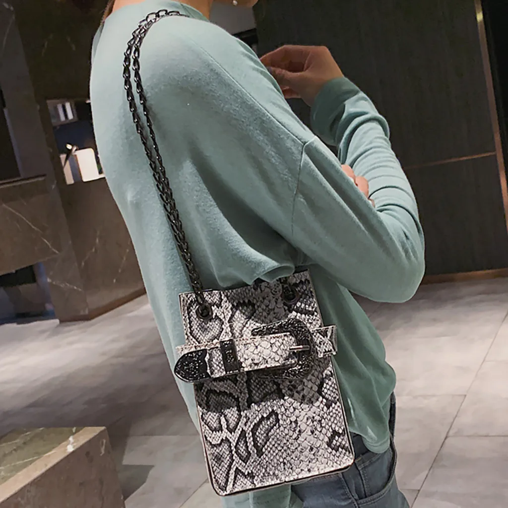 Женская винтажная сумка через плечо со змеиным принтом кожаная 2019|Сумки с