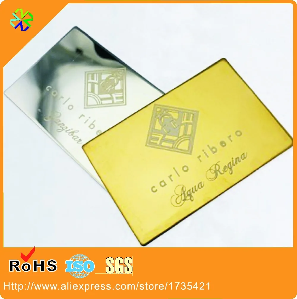 Top quantity Stainless steel 0.3mm thickness gold silver metal business card