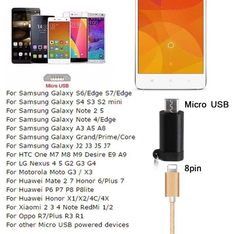 Функция &quotантипотеря 8 контактный Lightning (мама) Micro USB разъем адаптера конвертера