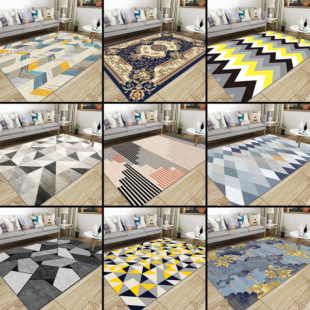 

Nordic Geometric Parlor Area Rugs Soft Flannel Home Textile Living Room Carpet Bedroom Rugs Rectangle Large Anti-slip Carpets