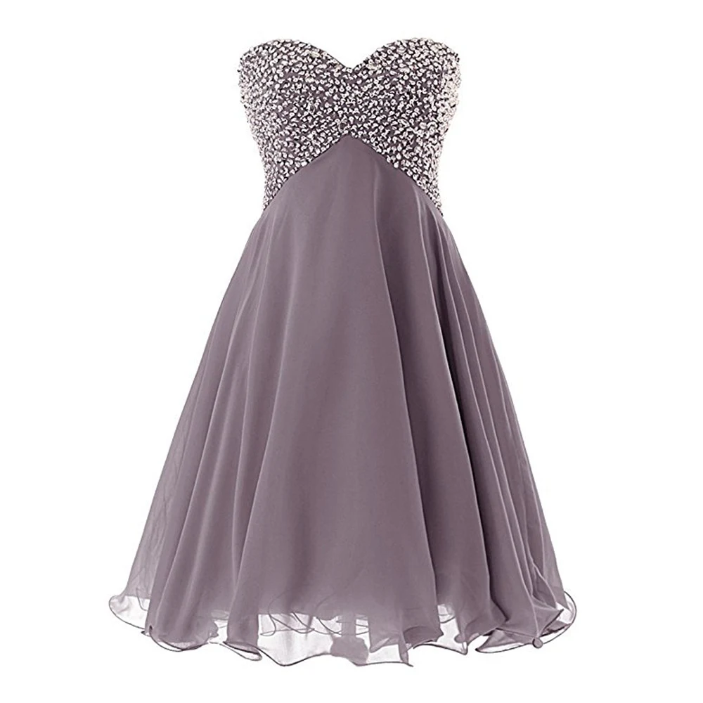 ANGELSBRIDEP Short Prom Dresses Formal Casual Dress Sweetheart Beaded Cheap Mini Women Party Evening Gowns - Цвет: Серый