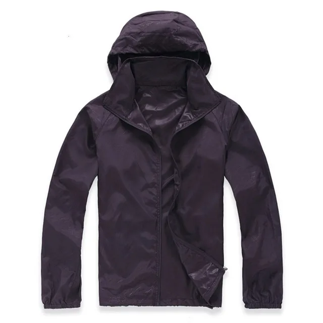 Purple Мужские Складные быстросохнущие походные куртки, летняя ветровка, водонепроницаемые ветрозащитные тонкие куртки с капюшоном для пеших прогулок - Цвет: Purple