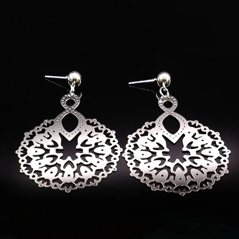 2021 New Flower Stainless Steel Earrings for Women Silver Color Big Stud Jewelry boucle d'oreille fantaisie E1633S02 | Украшения и