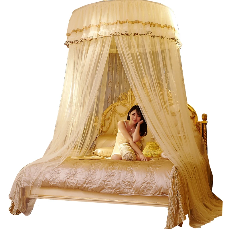 

Double Lace Hung Done Mosquito Net Round Bed Canopy Netting For Adults Girls Room Decor Bed Tent Mesh Curtain Bulk moustiquaire