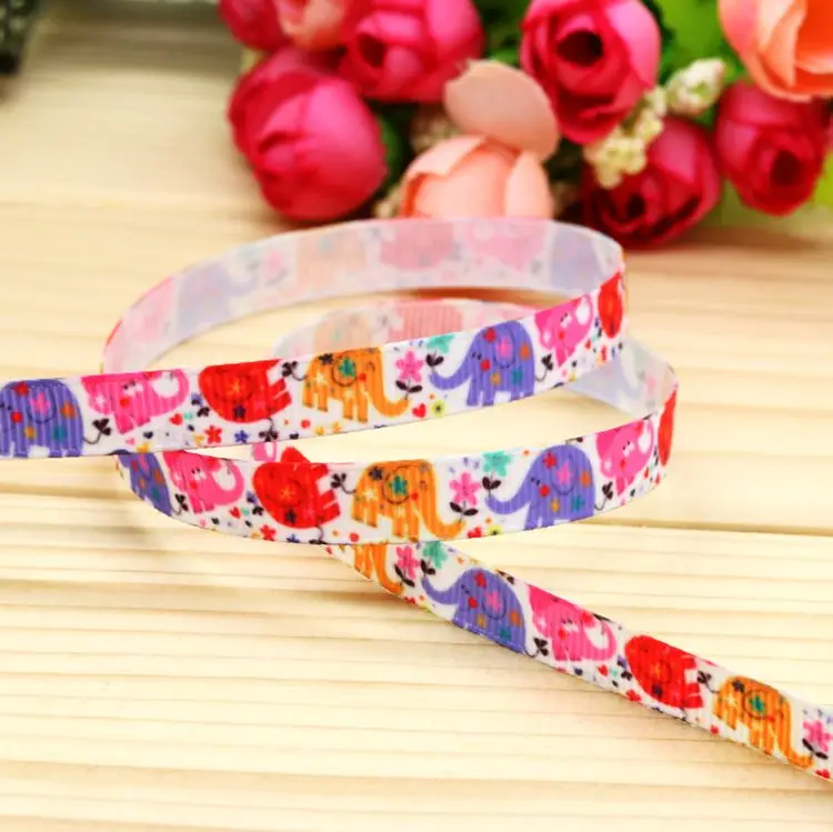 

3/8'' Free shipping elephant printed grosgrain ribbon hair bow headwear party decoration wholesale OEM 9mm H4638