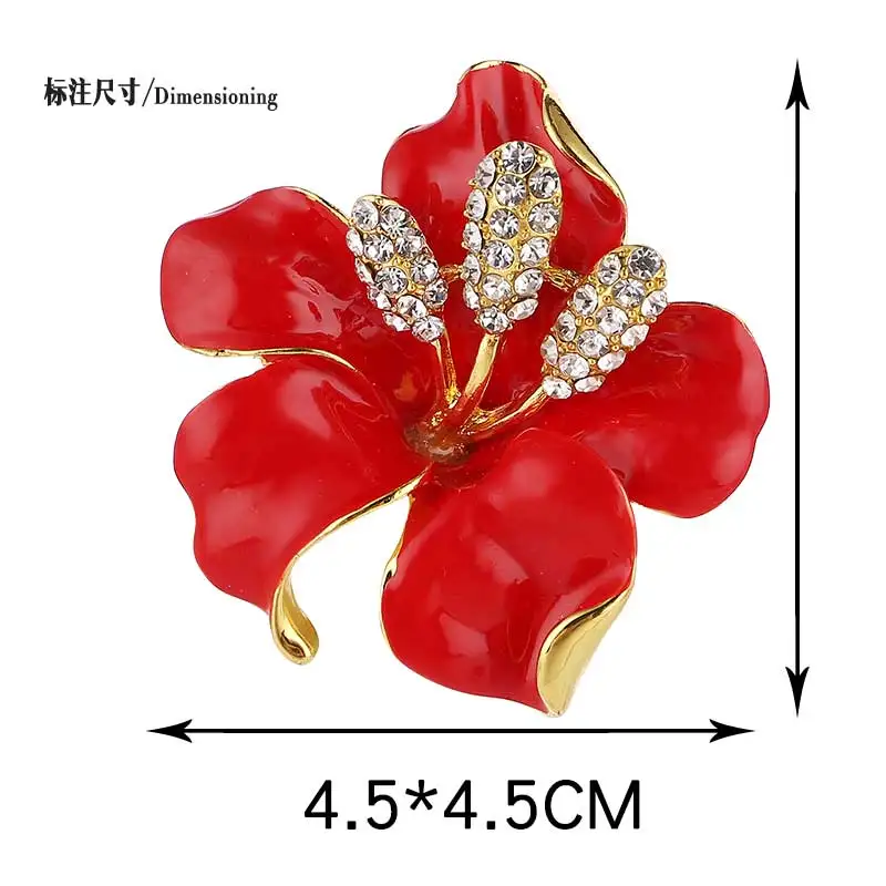 Женский красный эмалированный цветок брошь булавка и золотого цвета с