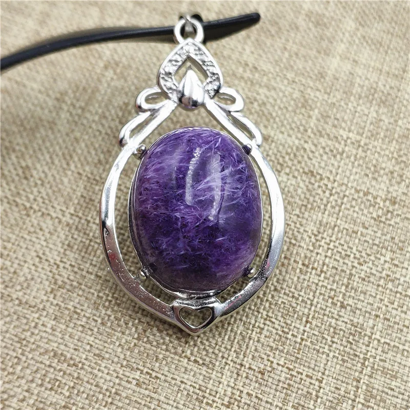 Подвеска из серебра 925 пробы с натуральным фиолетовым кристаллом Charoite подарок