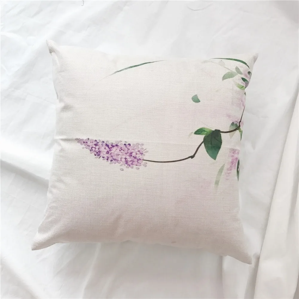 Lavender Cushion Cover Violet Flowers Printed Linen Cotton 45X45cm PillowCases Valentine's Day Gift Home Decor SMC1793T-90 | Дом и сад