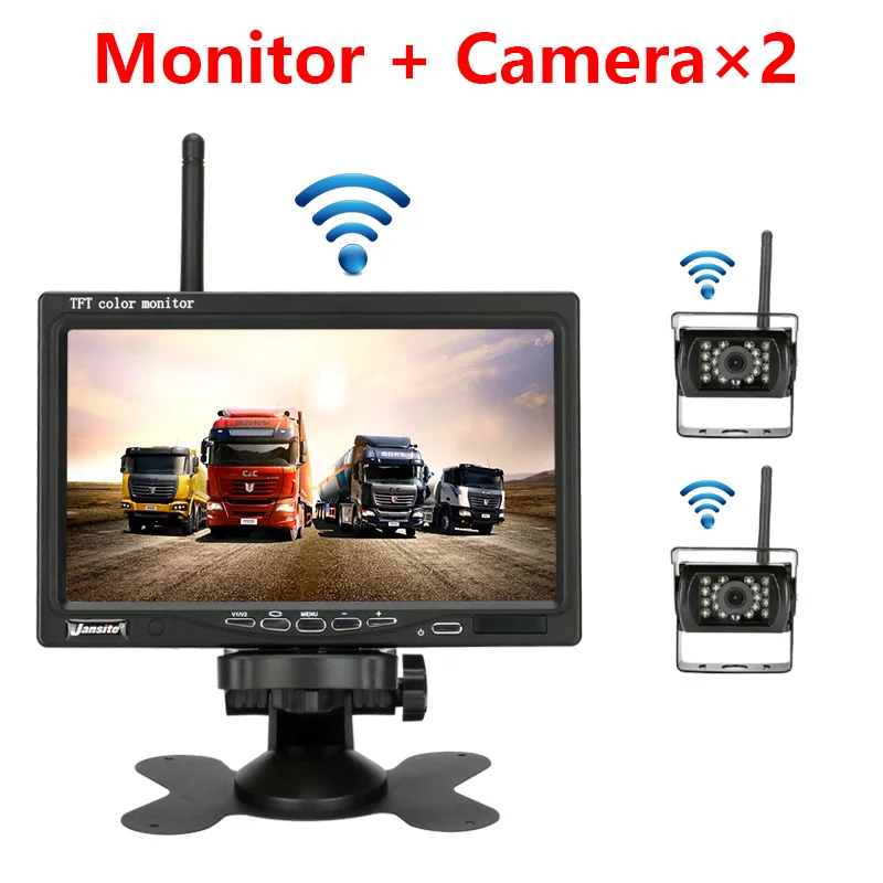 With 2 cameras 7 дюймов Автомобильный монитор TFT ЖК-дисплей " HD цифровой 16:9 800*480 Экран 4 вида видео Вход дистанционного Управление заднего вида Камера для грузовика - Цвет: With 2 cameras