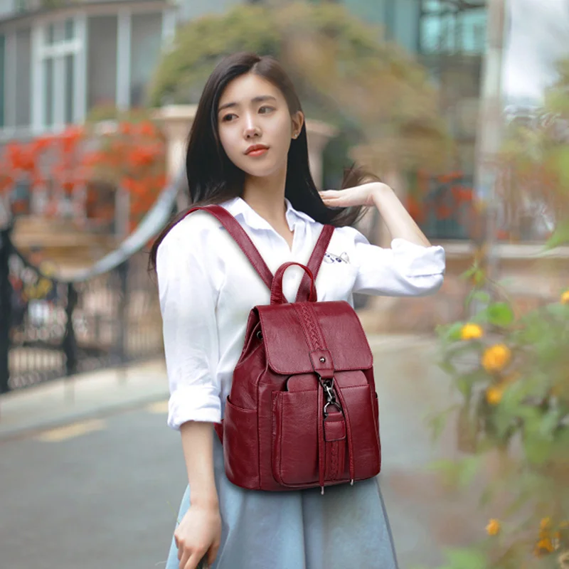Женские винтажные кожаные рюкзаки Sac a Dos большие вместительные школьные для
