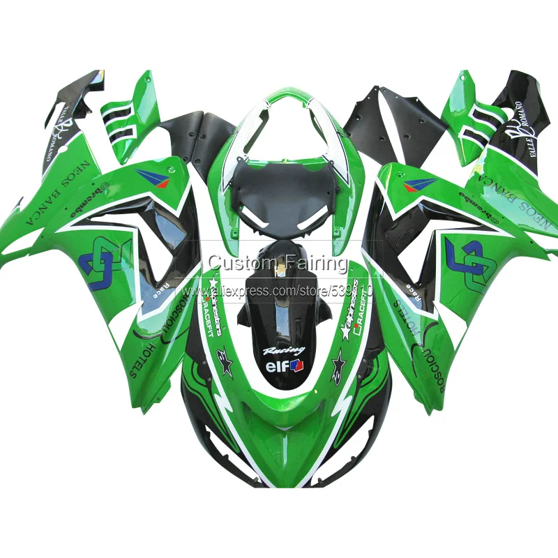 Зеленые Обтекатели для Kawasaki ZX10R zx * 10r 2007 2006 черные наклейки ниндзя 07 06 комплект