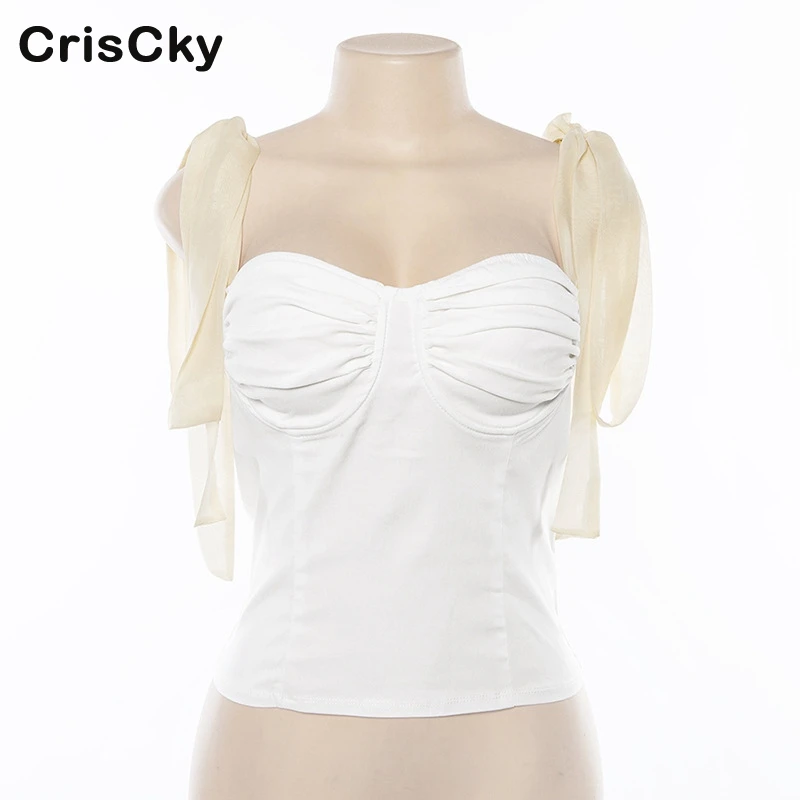 CRISCKY/2019 летние женские пикантные Клубные топы на бретелях без рукавов с бантом