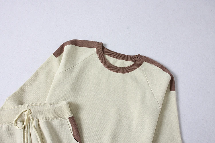 ALPHALMODA осенне-зимние женские вязаные штаны и свитер, комплекты одежды из 2 предметов, пуловеры с круглым вырезом, цветные трикотажные комплекты с карманами