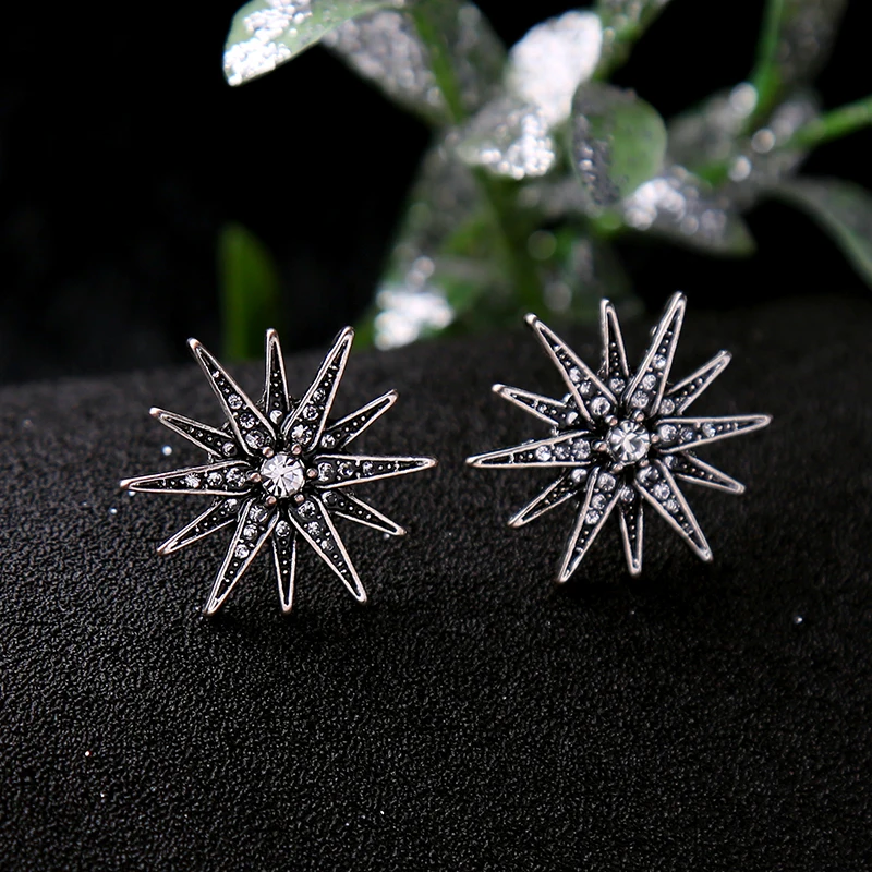 Антикварные ювелирные изделия серебряный цвет Snowflower серьги гвоздики для женщин