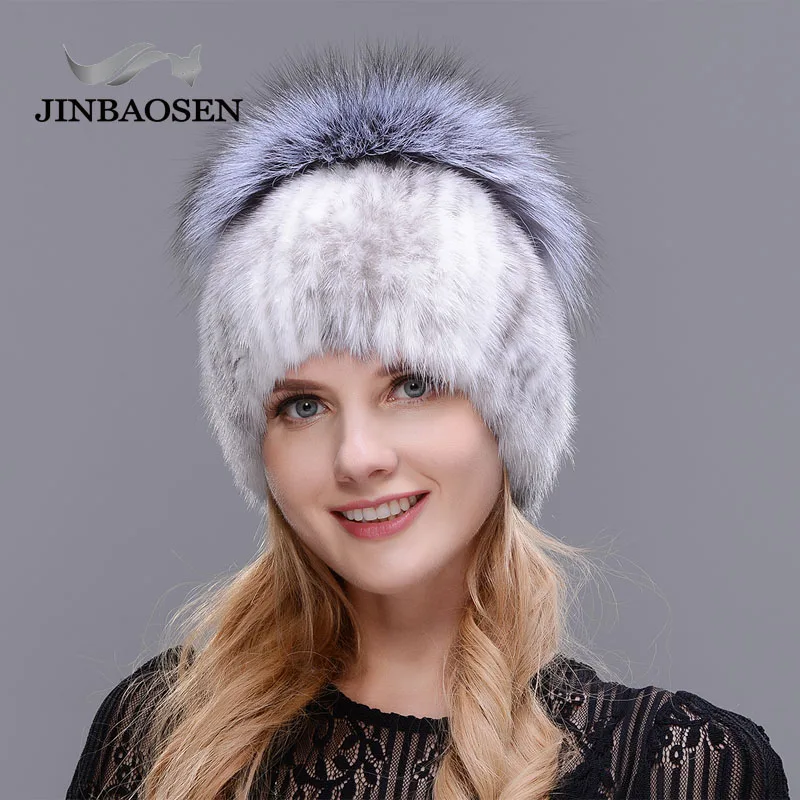 Женская шапка из меха норки JINBAOSEN вязаная Лыжная Шапка в русском стиле с