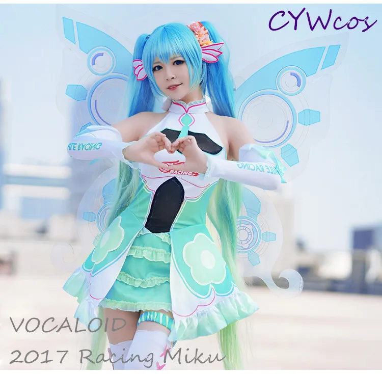 VOCALOID 2017 гонки Мику Косплей V девушка платье косплей костюм летние костюмы