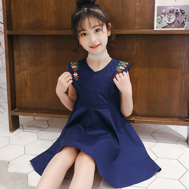 Girls Embroidered Dress Cute for Summer Sleeveless Cotton Little Girl 5 6 7 8 9 10 11 12 years kids dress | Детская одежда и обувь