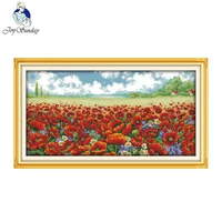 poppy flowers counted printed cross stitch 11ct14ct dmc cotton fabric cross stitch embroidery thread diy hand made needlework