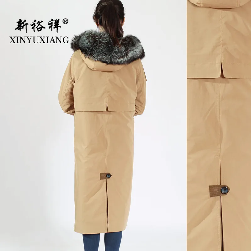 XINYUXIANG 2018 Новое X-Длинные парки с натуральным мехом женские хаки кроличьим внутри