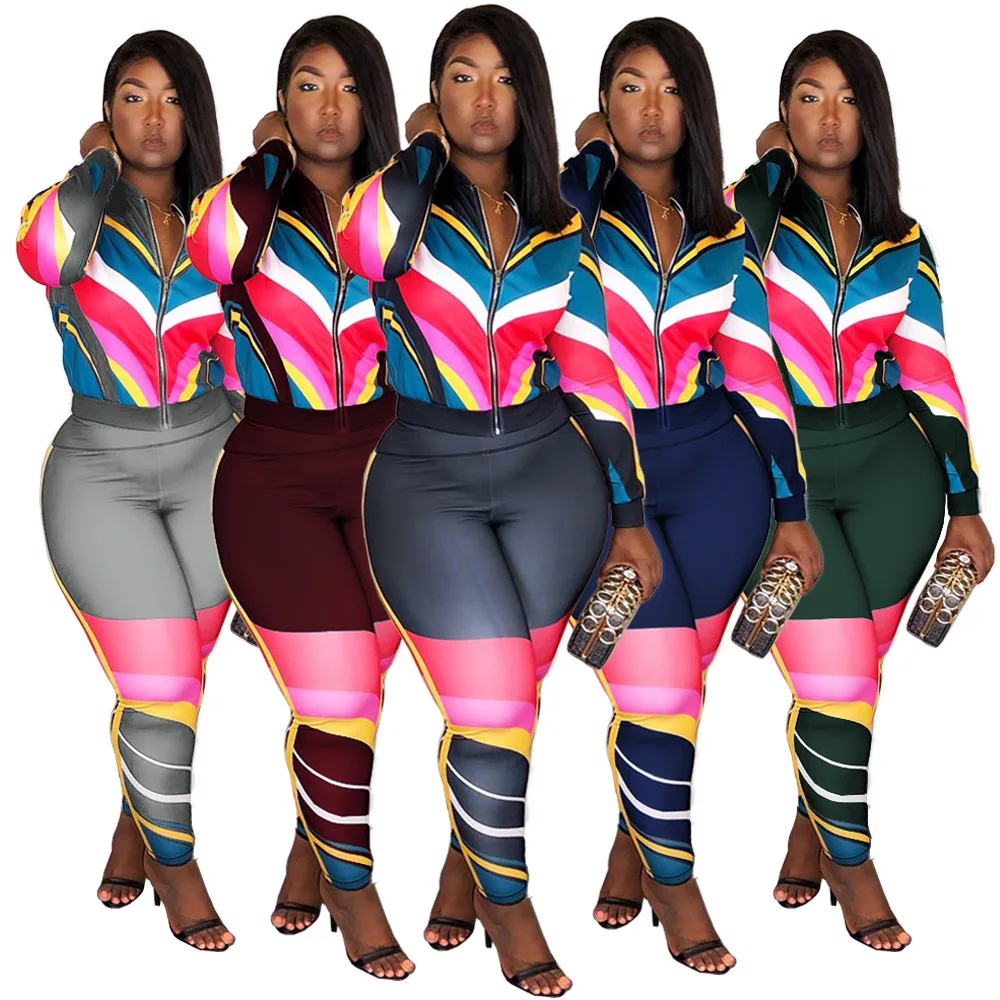Women Sets Set Warm Ladies letter Tracksuit 2pcs Tops Pants Suit Female sexy stripe sport two-piece | Женская одежда
