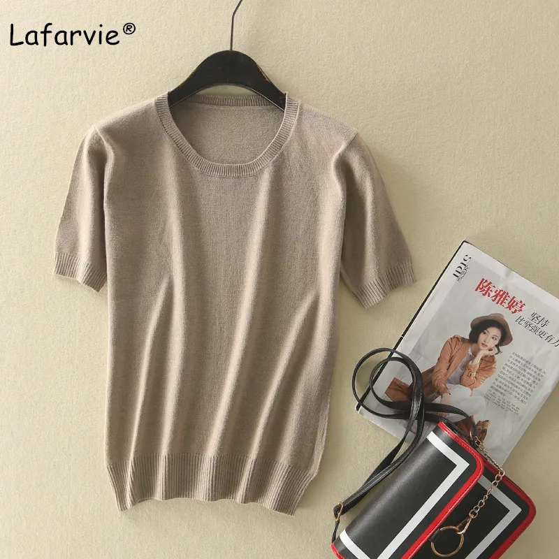 Lafarvie New Knitted Cashmere Blended Sweater Women Spring Autumn Pullover Short Sleeve Solid Loose Knitting | Женская одежда