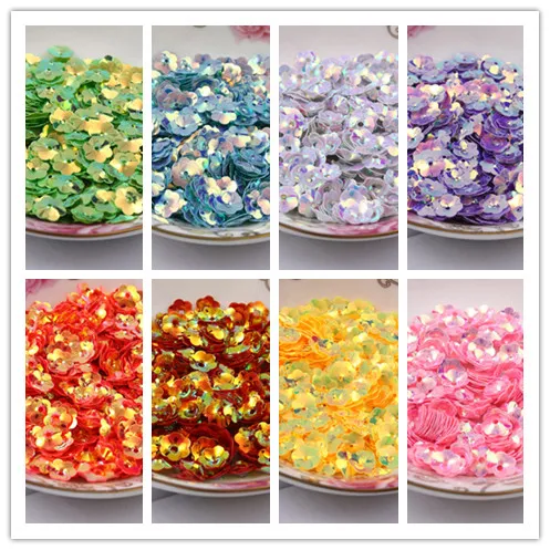 

50g/lot PVC Sequins 10mm Flower With 1 Center Hole Plum Blossom Cup Loose Sequins 14 AB Golden Brilliant Colors Available