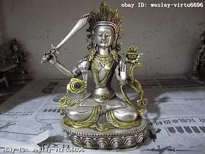 

Garden Decoration Tibetan silver Pure White Copper Tibet White copper silver Gild Manjusri Manjushri Guan Yin Kwan-yin Goddess