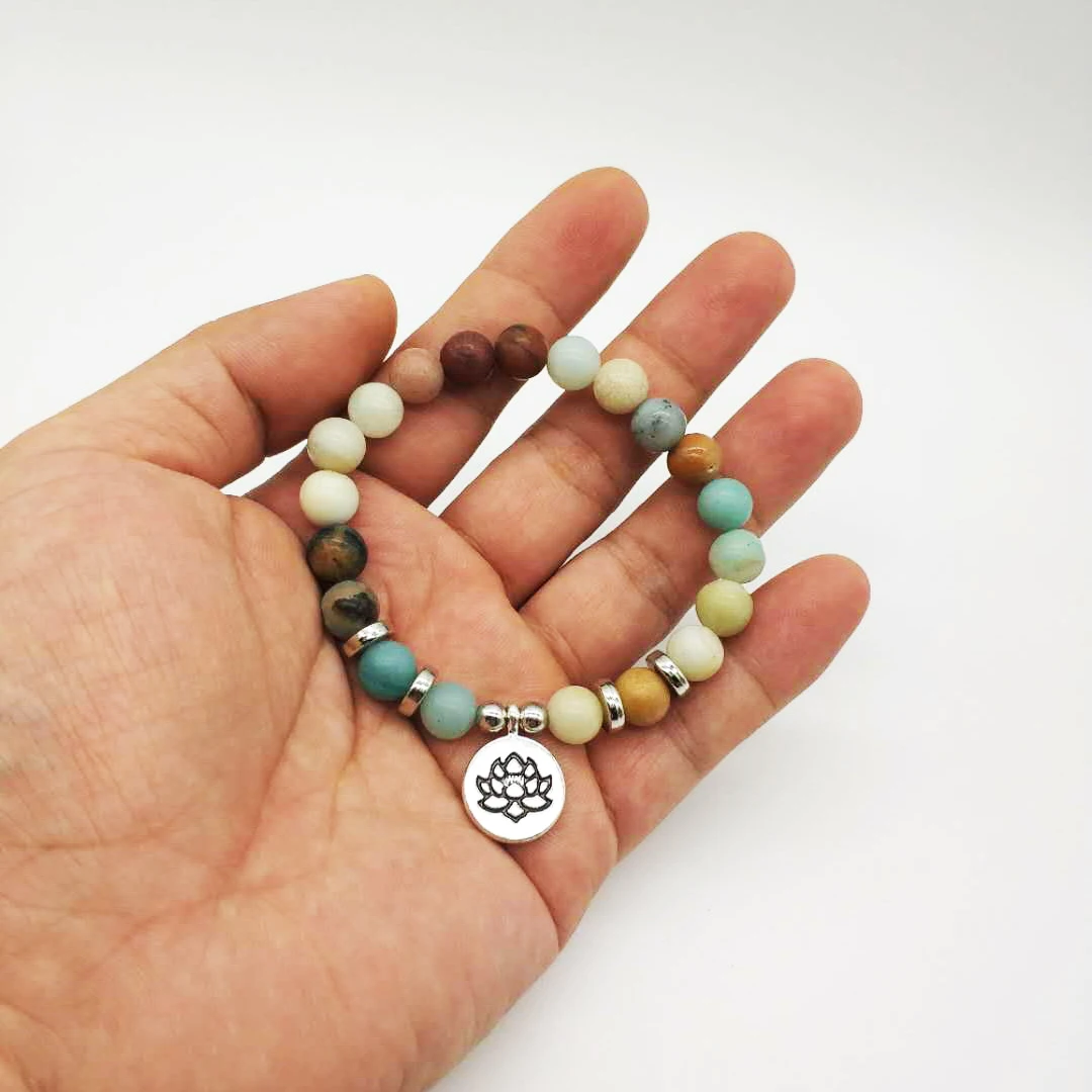 YUZHEJIE Namaste браслет для медитации натуральный Амазонит лечебный подарка на день