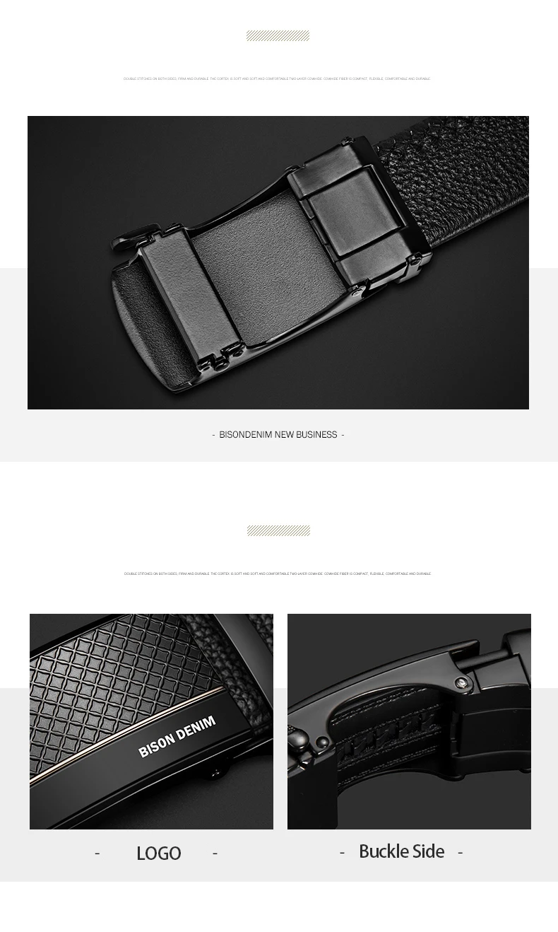 Мужской ремень BISON DENIM из натуральной кожи с автоматической пряжкой, роскошный ремень для мужчин, популярные мужские брендовые черные ремни N71478