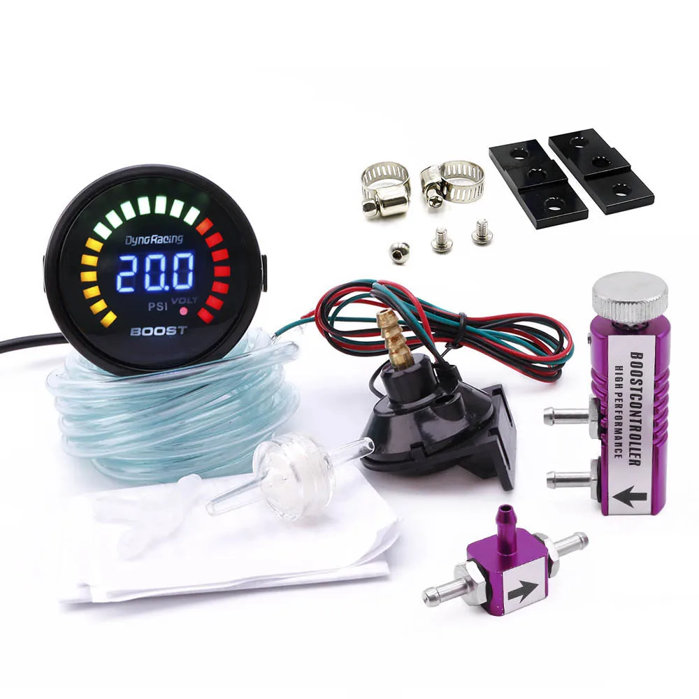 Purple controller Dynoracing " 52 мм Автомобильный цифровой 20 светодиодный Turbo Boost Gauge-15-45PSI+ Регулируемый контроллер Turbo Boost Kit 1-30 PSI в салоне - Цвет: Purple controller