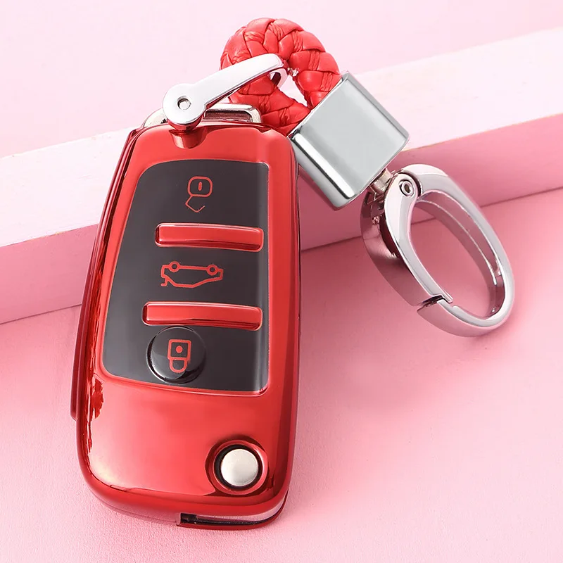 red with keychain Автомобильный Стайлинг брелоки Защитная крышка для Audi A1 A3 A3 8P 8L 8V S3 RS3 Q3 Q7 S3 TT защитный чехол Чехол авто аксессуары - Название цвета: red with keychain