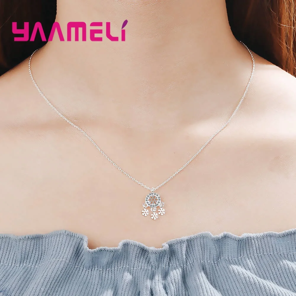

Lovely Gifts for Women Girls 925 Sterling Silver Noble Pendant Choker Necklaces Clear Austria Crystal Stone Paved Fashion NEW