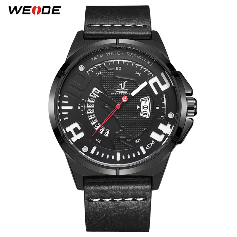 WEIDE Роскошные кожаные мужские Аналоговые Кварцевые Спортивные наручные часы с календарем подлинные Простые Модные Повседневные водонепроницаемые часы синие часы - Цвет: UV1802-2C
