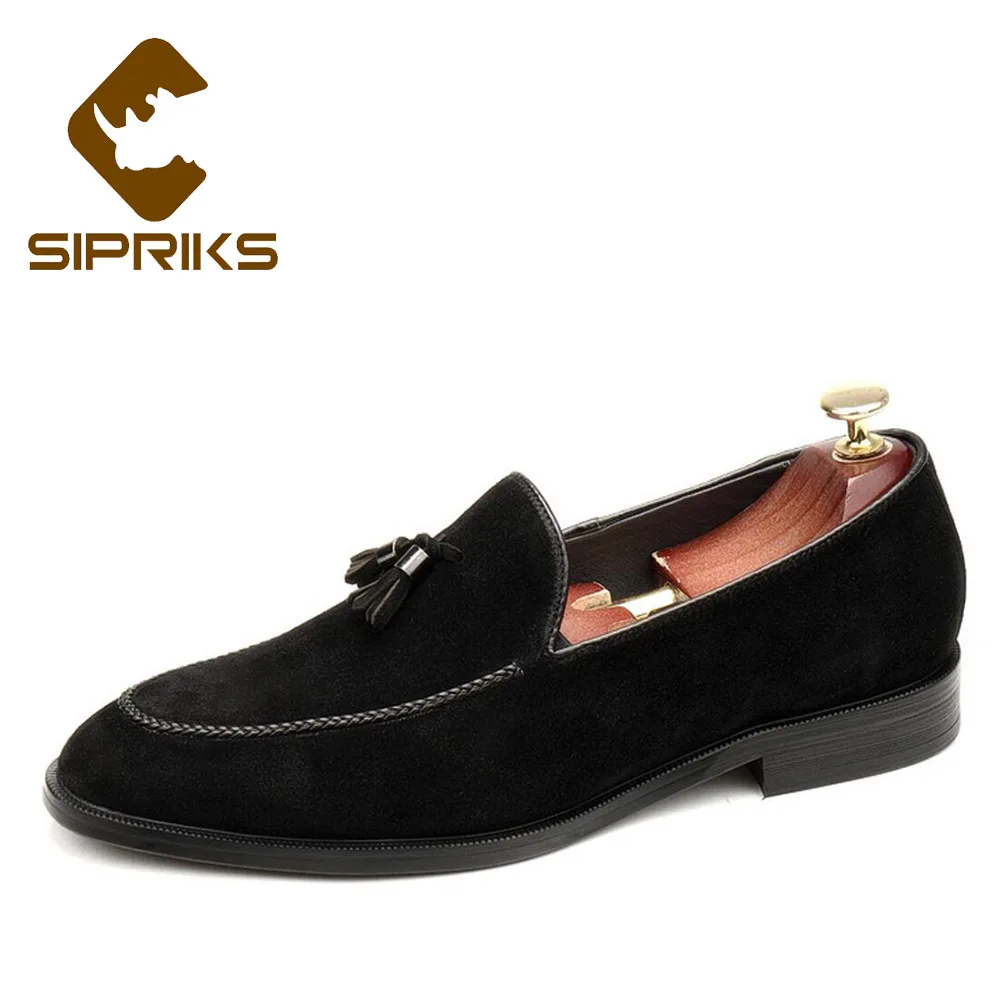 

Sipriks Classic Retro Tassels Loafers Mens Cow Suede Leather Black Footwear Shoes Topsiders Slip On Flats Business Coffice Gents