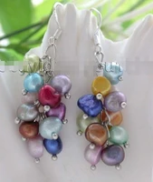 free shipping a17 genuine natural 8mm multicolor baroque pearl earrings 925silver