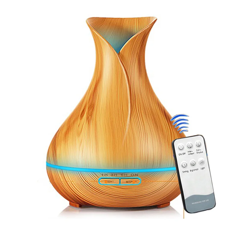 550ML Ultrasonic Air Humidifier Aroma Essential Oil Diffuser With Remote Control Wood Grain 7 Changing Color LED Lights For Home | Бытовая