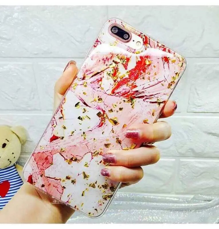 Чехол Triseoly из золотой фольги с блестками и мрамором для телефона iPhone X 8 7 Plus мягкий