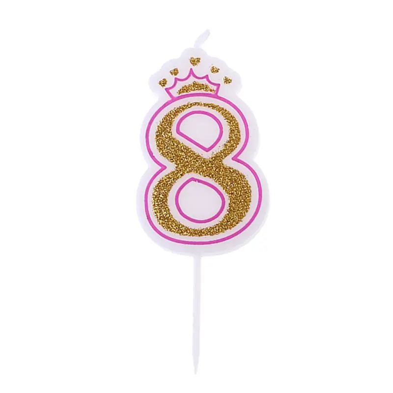 Pink 8 Сверкающие Серебристые короны на день рождения свечи для детей день рождения номер свечи для торта Декор - Цвет: Pink 8