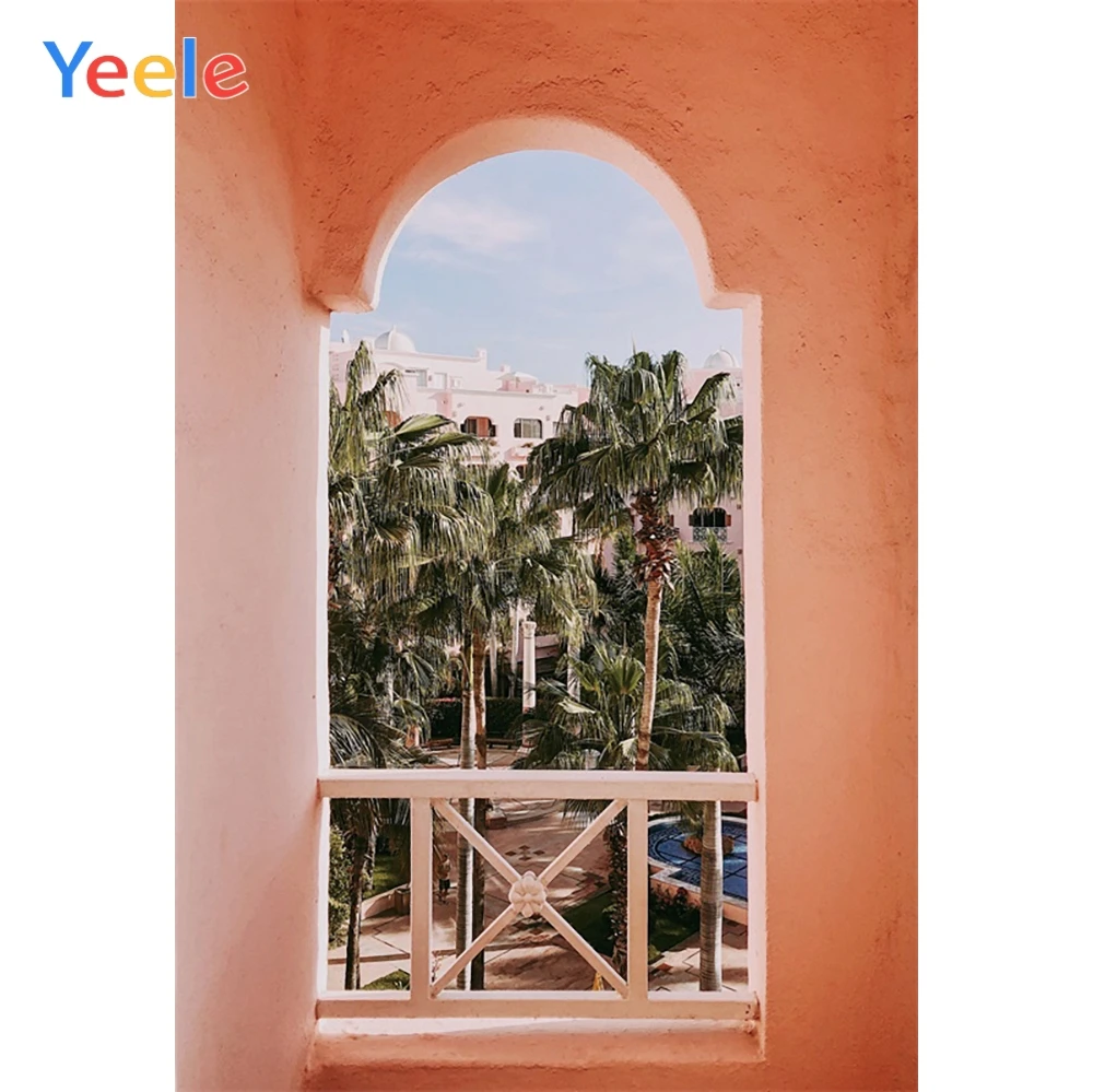 

Yeele Landscape Photocall Villa Window Coconut Tree Photography Backdrops Personalized Photographic Backgrounds For Photo Studio
