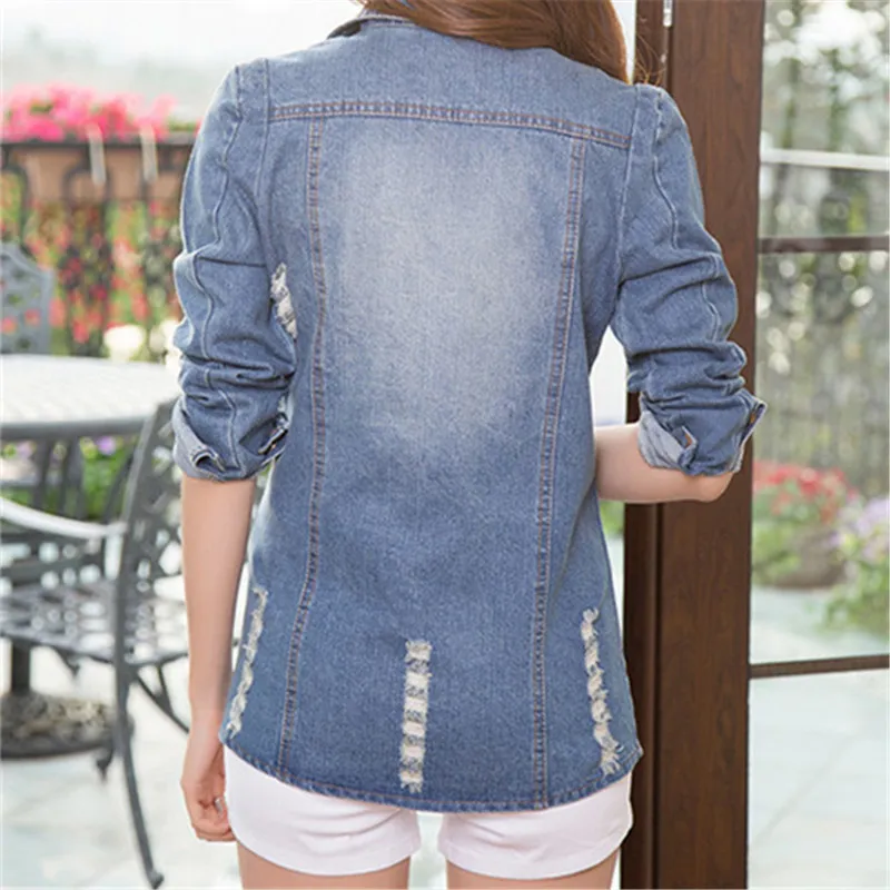 Denim Jacket New 2015 Women Coat Spring Fashion Brief Vintage In the long section Outwear Cool |