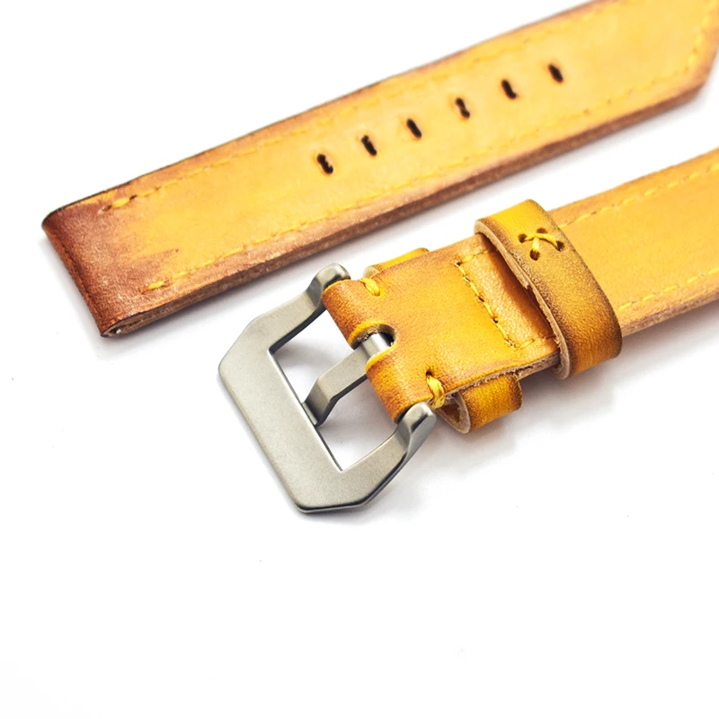 KZfashion 24mm handmade high quality strap men's universal custom leather strap Design Wrist Wristband Calfskin Strap Metal Buc