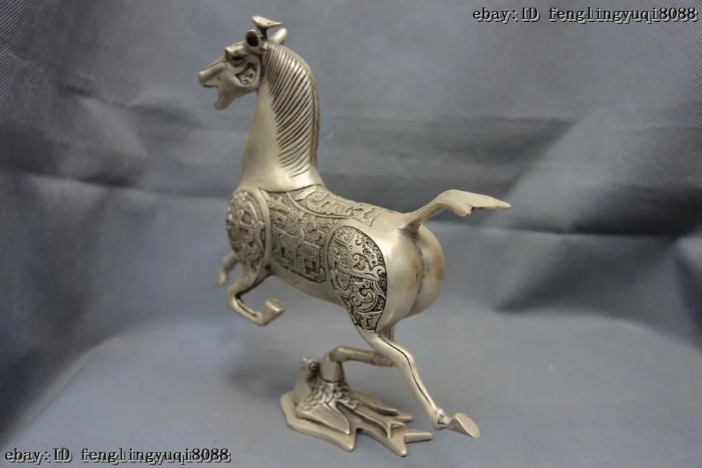 Healing Rare Old Folk White Copper Silver Horse Stepping on Flying Swallow Statue Garden Decoration 100% real Brass Bronze | Дом и сад