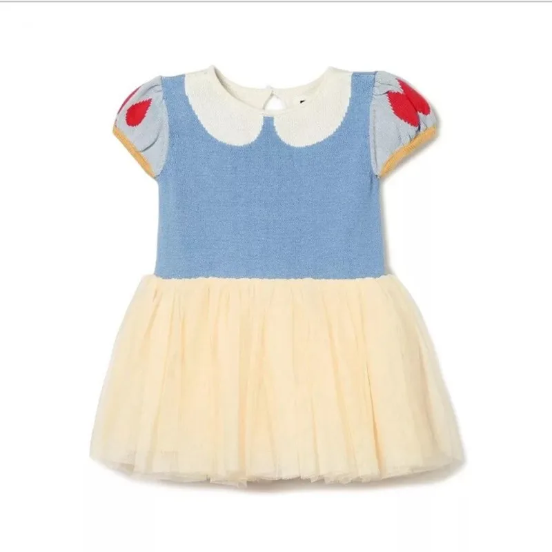 short sleeve dress Для маленьких девочек вязаное платье Белоснежки принцессы с красным бантом повязка на голову Дети Хэллоуин косплей фантазии карнавальный костюм - Цвет: short sleeve dress