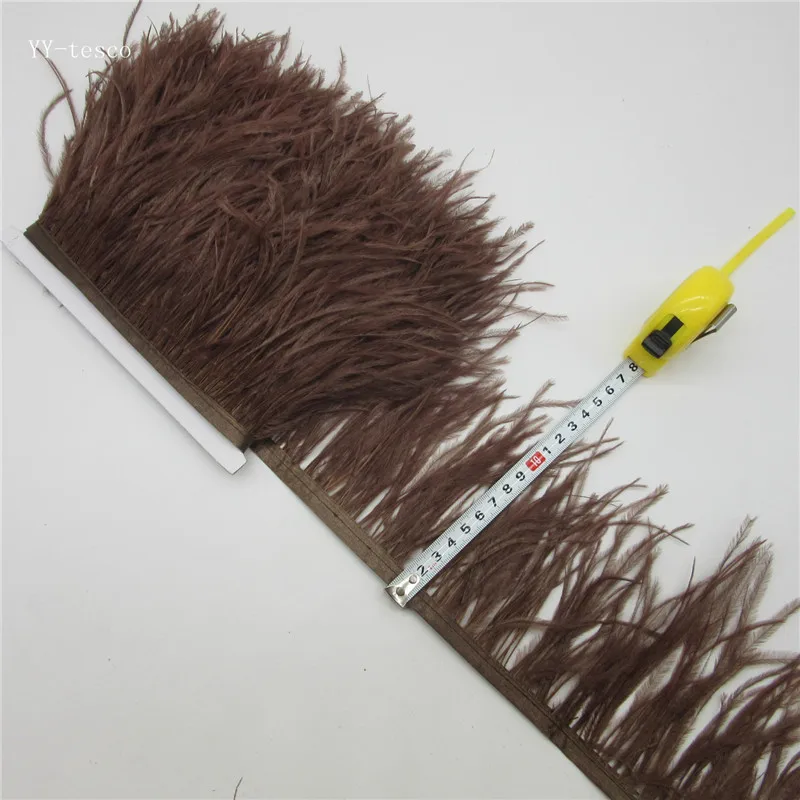 

5 yards 10-15CM Top high quality real Dark coffee ostrich feather trims for skirt/dress/costume feathers ribbon plumes trimming