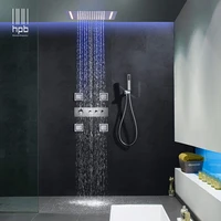 hpb 5536cm led shower faucets sets complete massage jet sprayer shower brass thermostatic 3 way mixing valve 014 50x36e 4mf